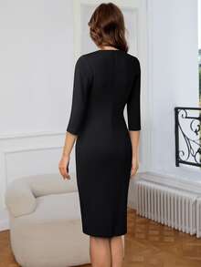 Two Tone Button Front Bodycon Dress - Black and White - View 2