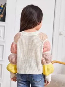 SHEIN 年輕女孩色塊聚攏袖毛衣 - 彩色 - 查看 2