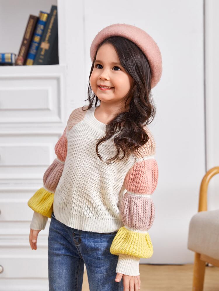 SHEIN 年輕女孩色塊聚攏袖毛衣 - 彩色 - 查看 5