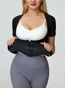 Corsé Del Entrenador De La Cintura De La Faja Del Chaleco Del Sudor De Los Deportes Del Poliuretano De La Pu - Negro - Ver 2