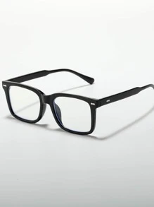 1pc Men's Classic Retro Studded Casual/Business Style Non-Prescription Glasses (Glasses Lanyard Included) - Black - View 2