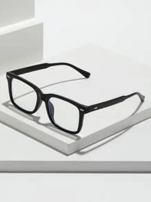 1pc Men's Classic Retro Studded Casual/Business Style Non-Prescription Glasses (Glasses Lanyard Included) - Black - View 4