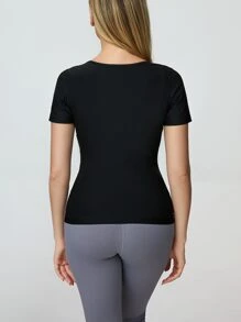 Corsé Del Entrenador De La Cintura De La Faja Del Chaleco Del Sudor De Los Deportes Del Poliuretano De La Pu - Negro - Ver 4