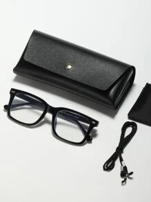 1pc Men's Classic Retro Studded Casual/Business Style Non-Prescription Glasses (Glasses Lanyard Included) - Black - View 6