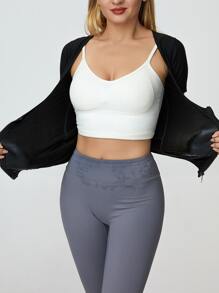 Corsé Del Entrenador De La Cintura De La Faja Del Chaleco Del Sudor De Los Deportes Del Poliuretano De La Pu - Negro - Ver 5