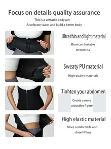 Corsé Del Entrenador De La Cintura De La Faja Del Chaleco Del Sudor De Los Deportes Del Poliuretano De La Pu - Negro - Ver 6