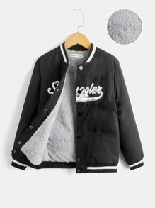 SHEIN Tween Boy 字母图案泰迪熊衬里夹棉大衣