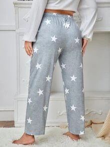 Plus Star Print Tie Front Sleep Trousers - Light Grey - View 2