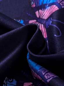 Toddler Girls Reflective Butterfly Print Mock Neck Dress - Black - View 3