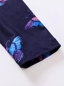 Toddler Girls Reflective Butterfly Print Mock Neck Dress - Black - View 4