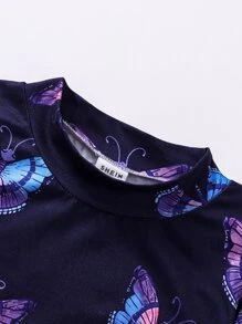 Toddler Girls Reflective Butterfly Print Mock Neck Dress - Black - View 5