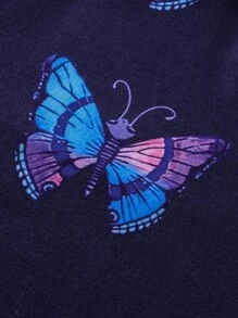 Toddler Girls Reflective Butterfly Print Mock Neck Dress - Black - View 6