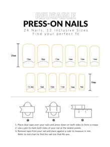 Nail Nina 24pcs Long Square Heart Pattern Fake Nail & 1pc Nail File & 1sheet Nail Tape - Multicolor - View 3