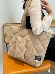 Geantă de umăr cu detaliu de plasture matlasate, cu poșetă