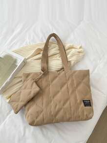 Geantă de umăr cu detaliu de plasture matlasate, cu poșetă