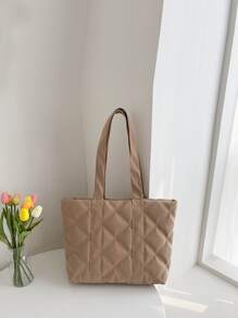 Geantă de umăr cu detaliu de plasture matlasate, cu poșetă