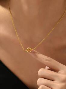 1pc 18K Gold Plated Stainless Steel Knotted Necklace, Women's Jewelry Gift, Everyday Wear, Holiday Present - Yellow Gold - View 3