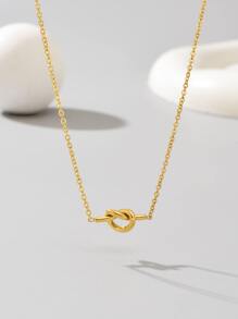 1pc 18K Gold Plated Stainless Steel Knotted Necklace, Women's Jewelry Gift, Everyday Wear, Holiday Present - Yellow Gold - View 4
