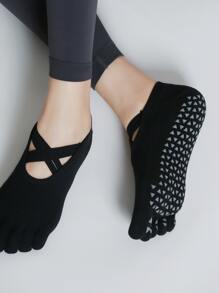 Sports Outdoor 1pair Non-Slip Yoga Socks With Double Straps, Suitable For Pilates, Fitness, Jumping Rope And Other Indoor Sports