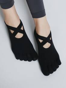 Sports Outdoor 1pair Non-Slip Yoga Socks With Double Straps, Suitable For Pilates, Fitness, Jumping Rope And Other Indoor Sports