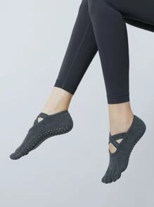 Sports Outdoor 1pair 5 Toe Cross Strap Anti-Slip Yoga Socks For Indoor Pilates, Jumping Exercises, Jump Ropes, Motion Floors