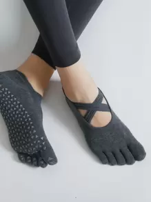 Sports Outdoor 1pair 5 Toe Cross Strap Anti-Slip Yoga Socks For Indoor Pilates, Jumping Exercises, Jump Ropes, Motion Floors