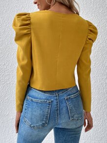 EMERY ROSE Gigot Sleeve Zipper Up Jacket Fall Winter Cloth For Women - Yellow - View 2