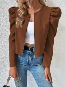 EMERY ROSE Gigot Sleeve Zipper Up Jacket Fall Winter Cloth For Women