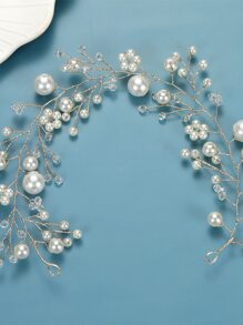 Bead & Faux Pearl Decor Bridal Hair Band - Gold - View 2