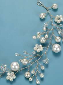 Bead & Faux Pearl Decor Bridal Hair Band - Gold - View 3