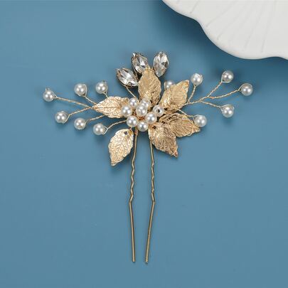 Flower & Faux Pearl Decor Wedding Hair Pin