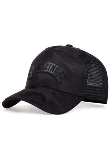 Men Letter Patch Decor Trucker Hat - màu đen - Xem 1