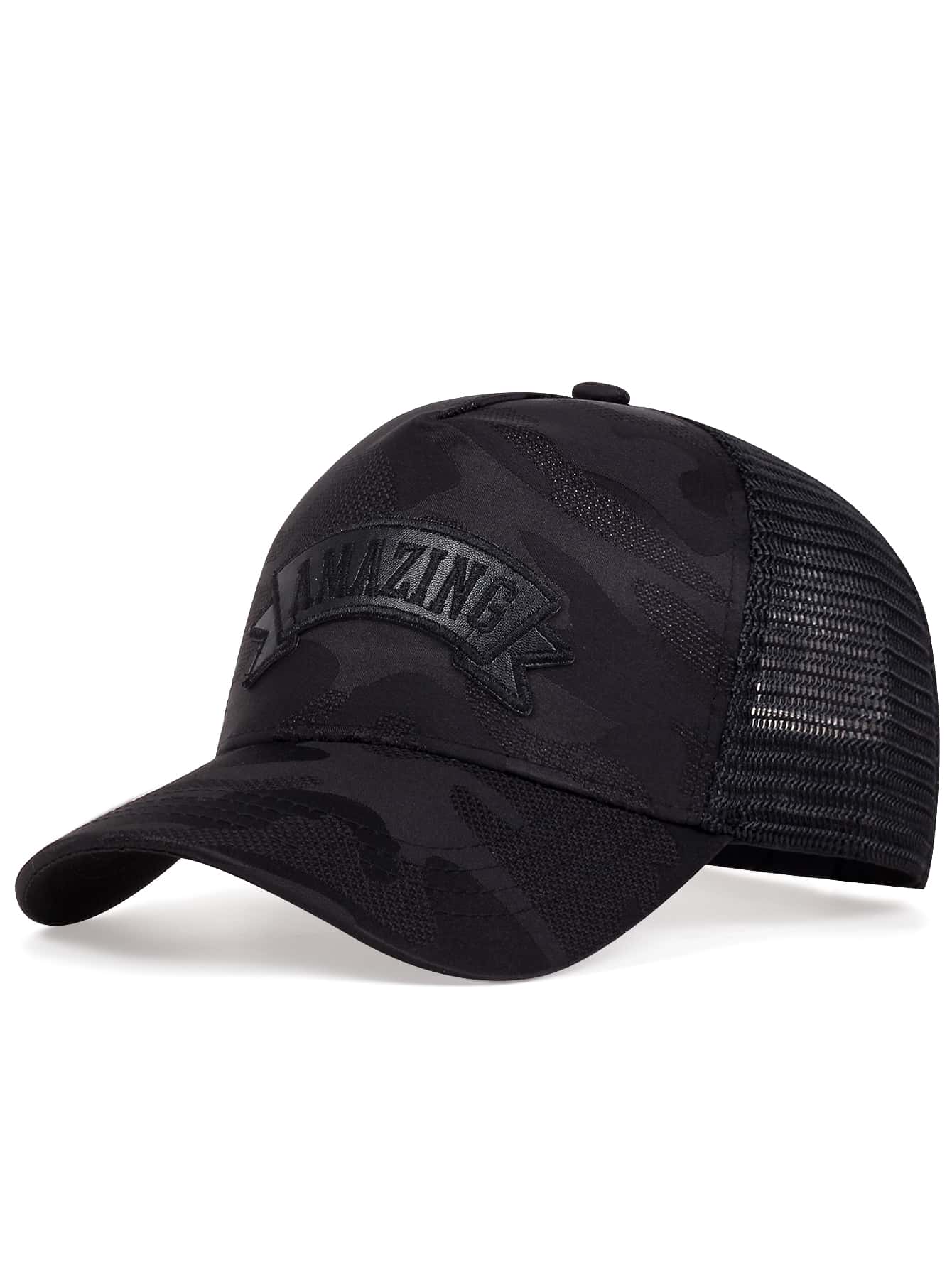 Men Letter Patch Decor Trucker Hat - màu đen - Xem 1