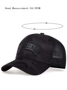 Men Letter Patch Decor Trucker Hat - màu đen - Xem 4