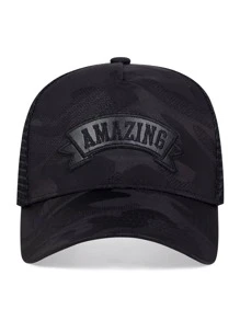 Men Letter Patch Decor Trucker Hat - màu đen - Xem 5