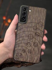 星球印花木頭手機殼 - 紅木色 - 查看 2