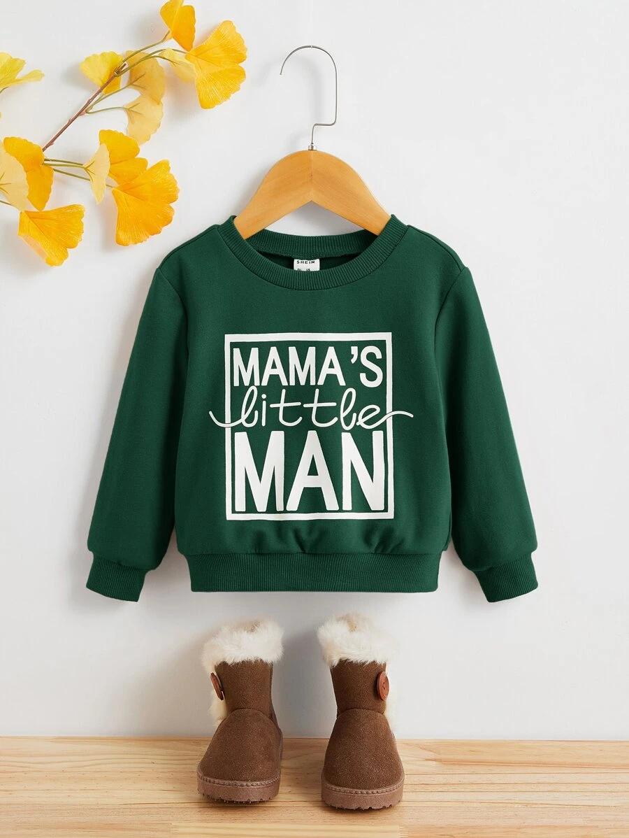 SHEIN Baby Boy Slogan Graphic Sweatshirt - Dark Green - View 1