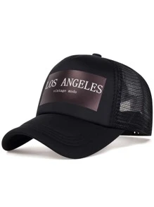 男士字母圖形卡車司機帽，街頭風格 - 黑色 - 查看 1