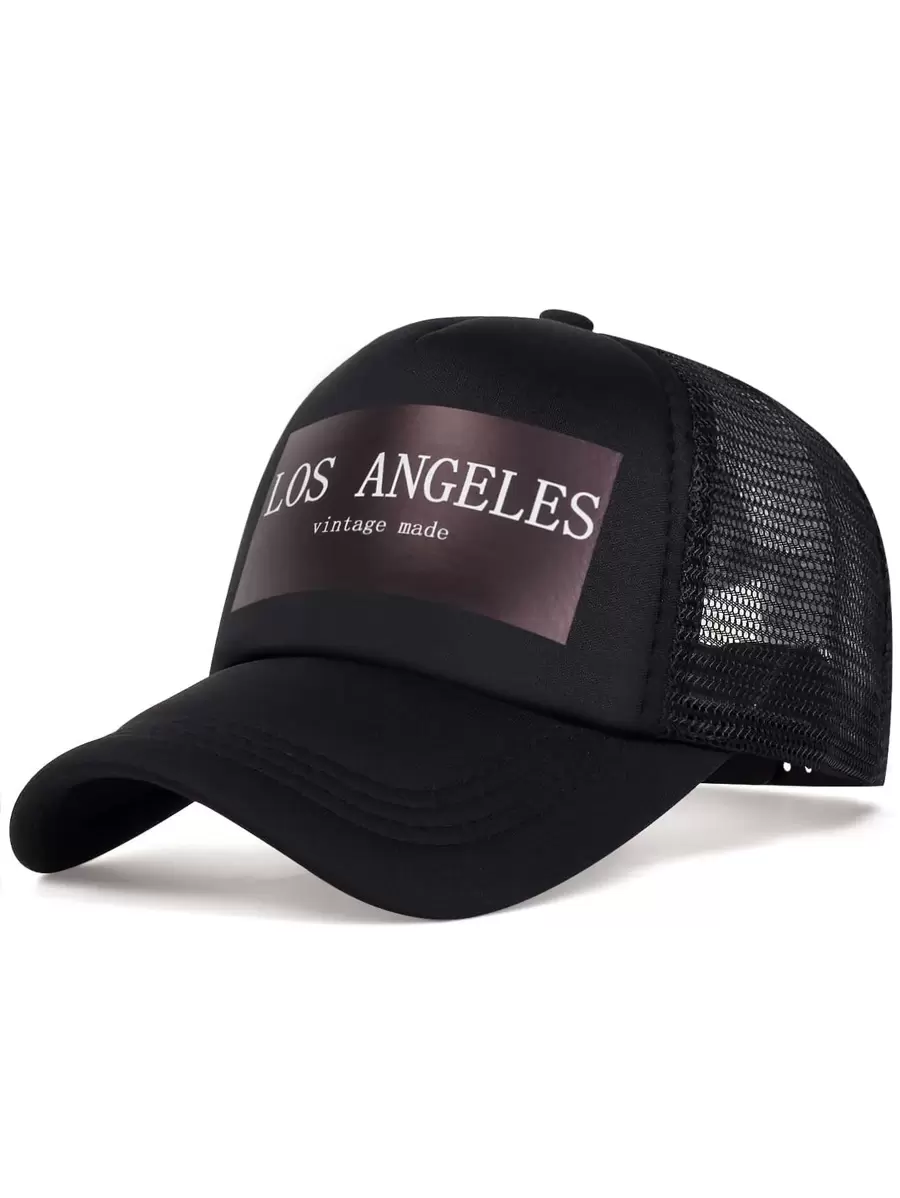 男士字母圖形卡車司機帽，街頭風格 - 黑色 - 查看 1