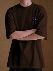 Manfinity Hypemode 男士補丁細節小高領T恤 - 咖啡棕 - 查看 1