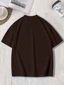 Manfinity Hypemode 男士補丁細節小高領T恤 - 咖啡棕 - 查看 2