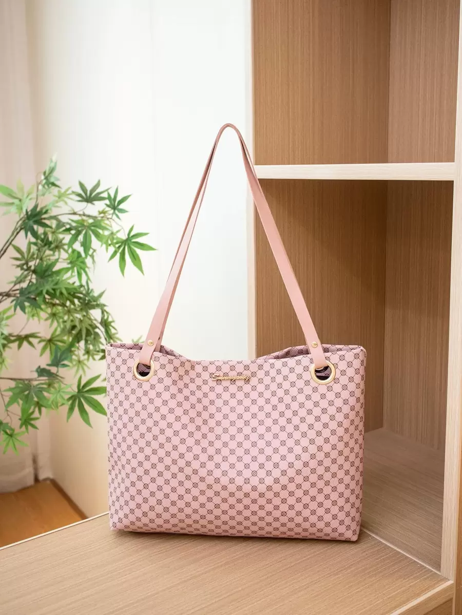 幾何樣式字母裝飾單肩托特包 - 彩色 - 查看 1