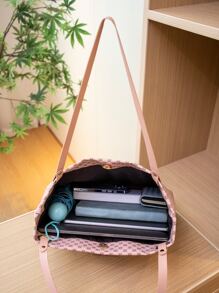 幾何樣式字母裝飾單肩托特包 - 彩色 - 查看 2