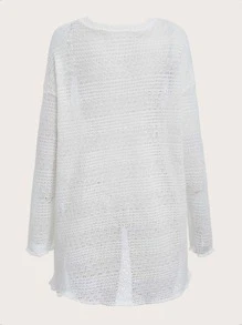 ROMWE PUNK Halloween Pumpkin & Bat Print Split Back Tee Dress - White - View 2