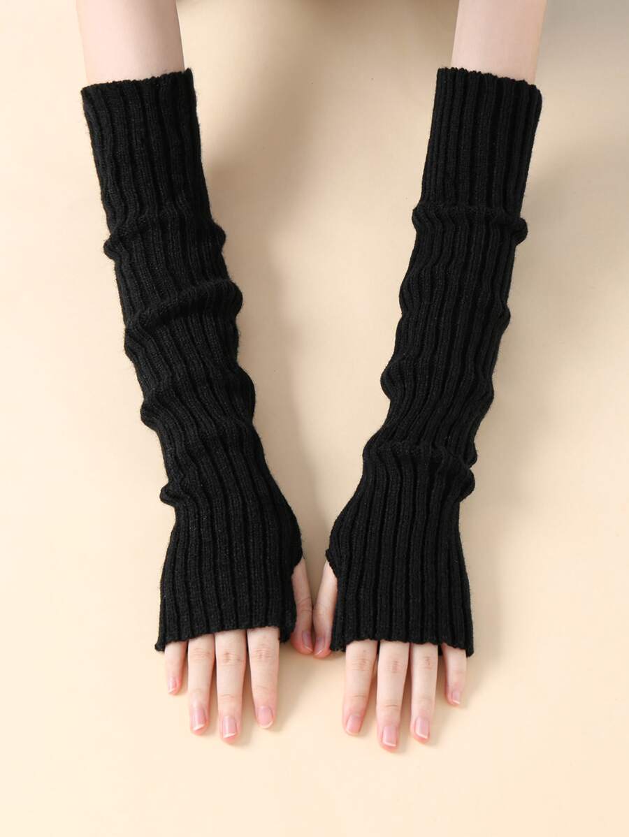 Niñas Guantes sin dedo unicolor - Negro - Ver 1