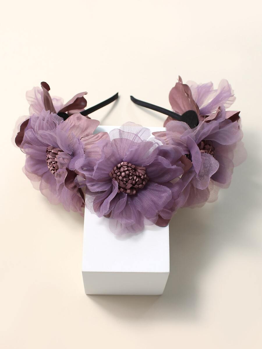 1pc Faux Flower Headband For Girls & Teens - Purple - View 1