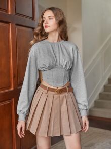 SHEIN MOD Drop Shoulder Ruched Bust Asymmetrical Hem Pullover - Grey - View 1