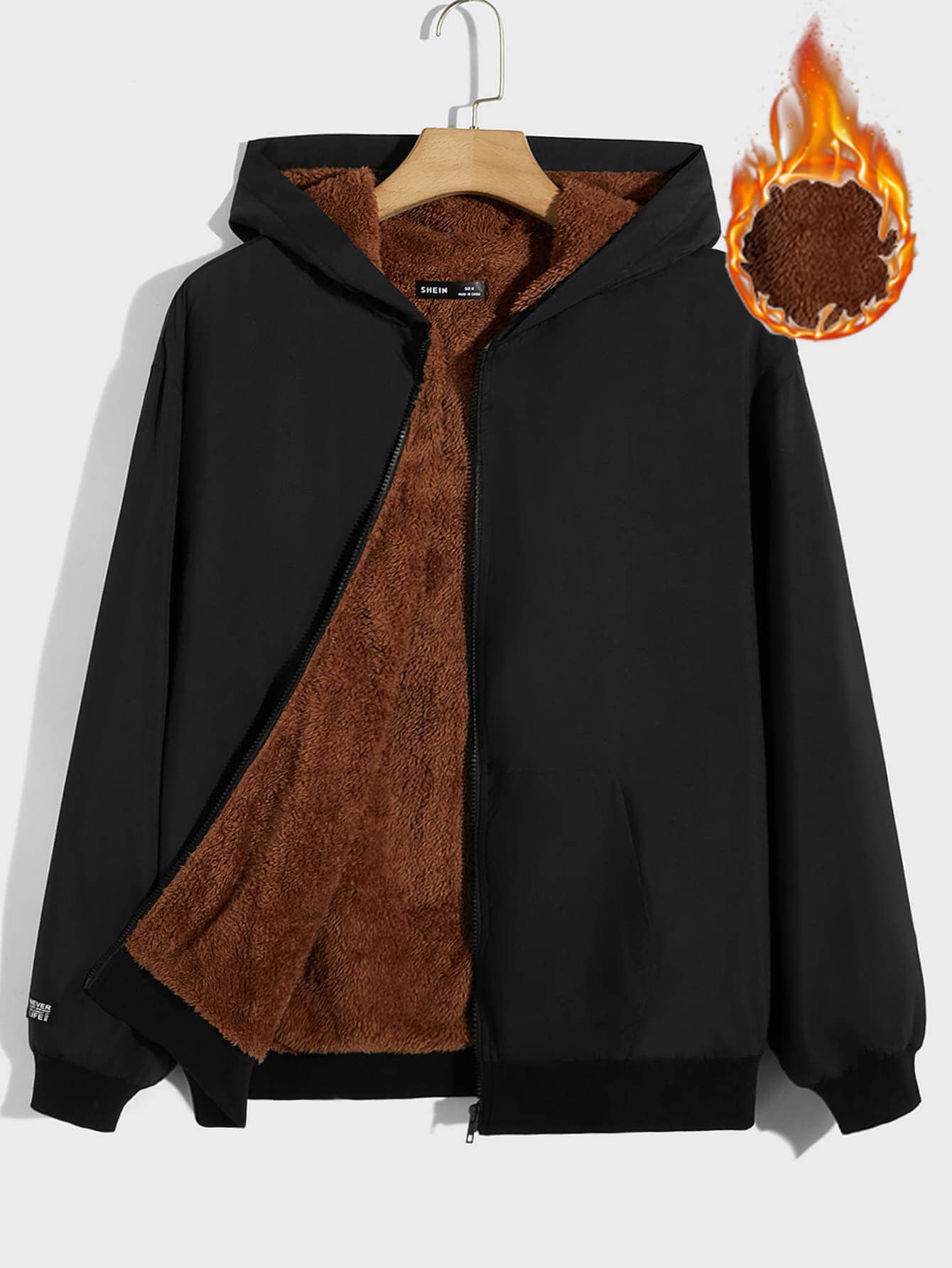 GENTILAND Oversized Men Teddy Lined Zip-Up Hooded Jacket - Black - View 1