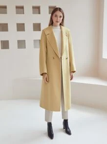 MOTF PREMIUM 羊毛混紡誇大領口腰帶花呢外套 - 黃色 - 查看 3