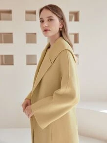 MOTF PREMIUM 羊毛混紡誇大領口腰帶花呢外套 - 黃色 - 查看 4